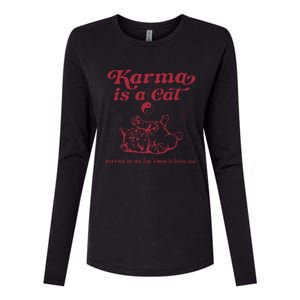 Karma Is A Cat Music Lover Fan Gift Womens Cotton Relaxed Long Sleeve T-Shirt