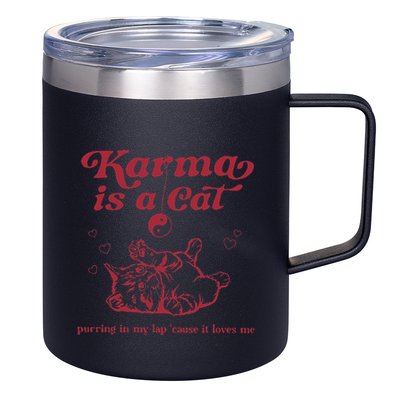 Karma Is A Cat Music Lover Fan Gift 12oz Stainless Steel Coffee Mug