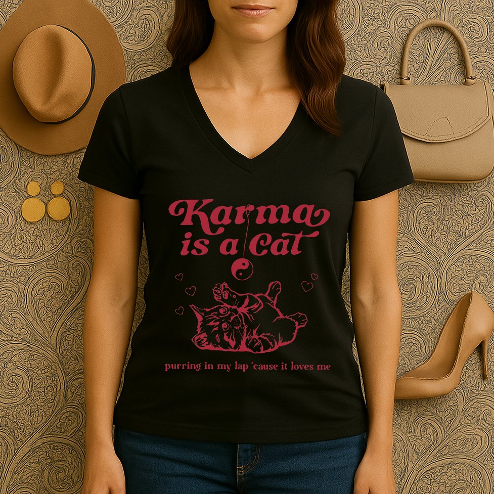 Karma Is A Cat Music Lover Fan Gift Women's V-Neck T-Shirt