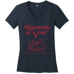 Karma Is A Cat Music Lover Fan Gift Women's V-Neck T-Shirt