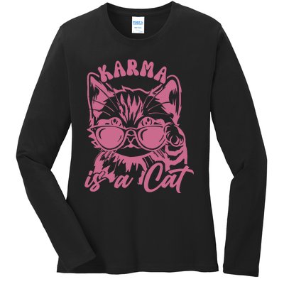 Karma Is A Cat Ladies Long Sleeve Shirt