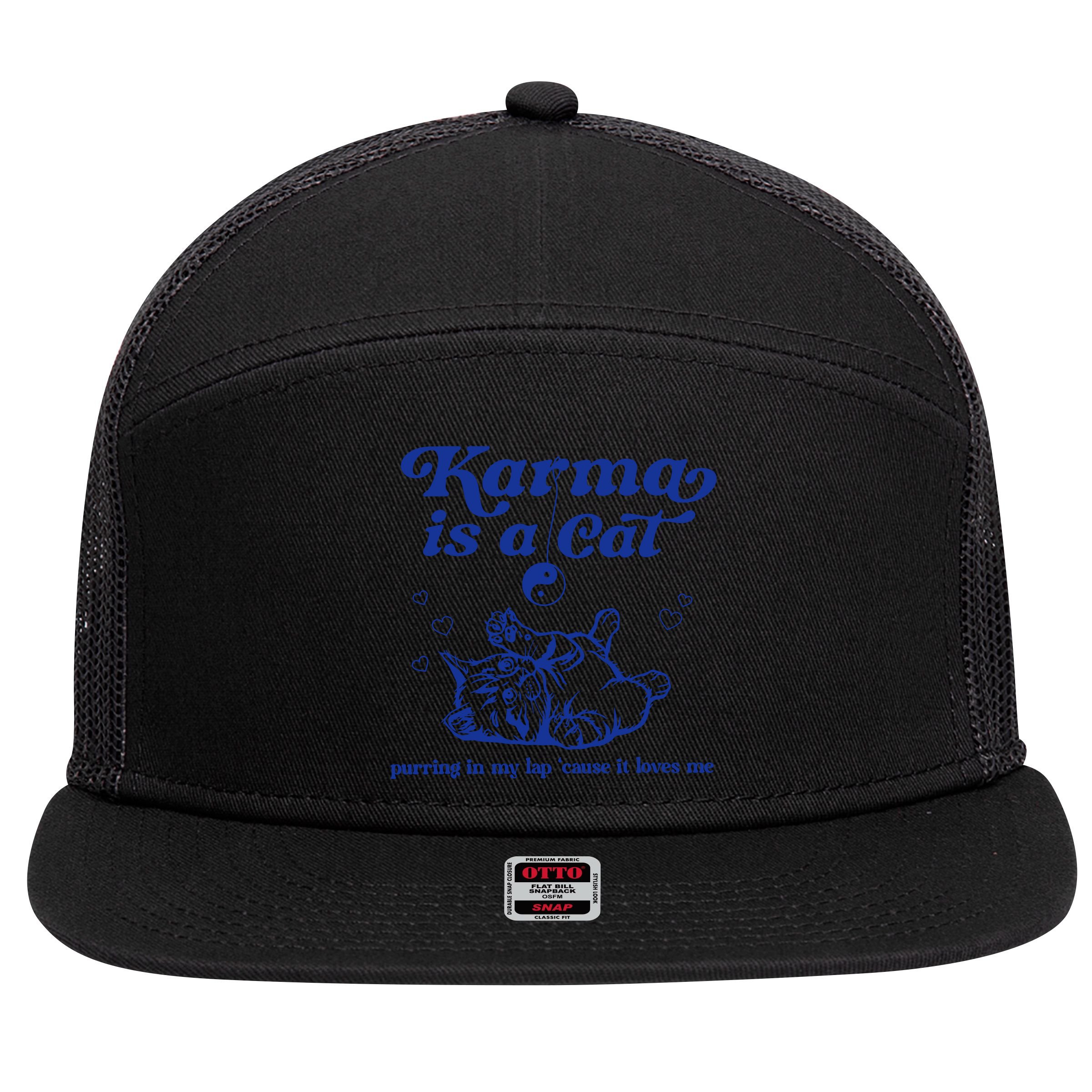 Karma Is A Cat Purring In My Lap 7 Panel Mesh Trucker Snapback Hat