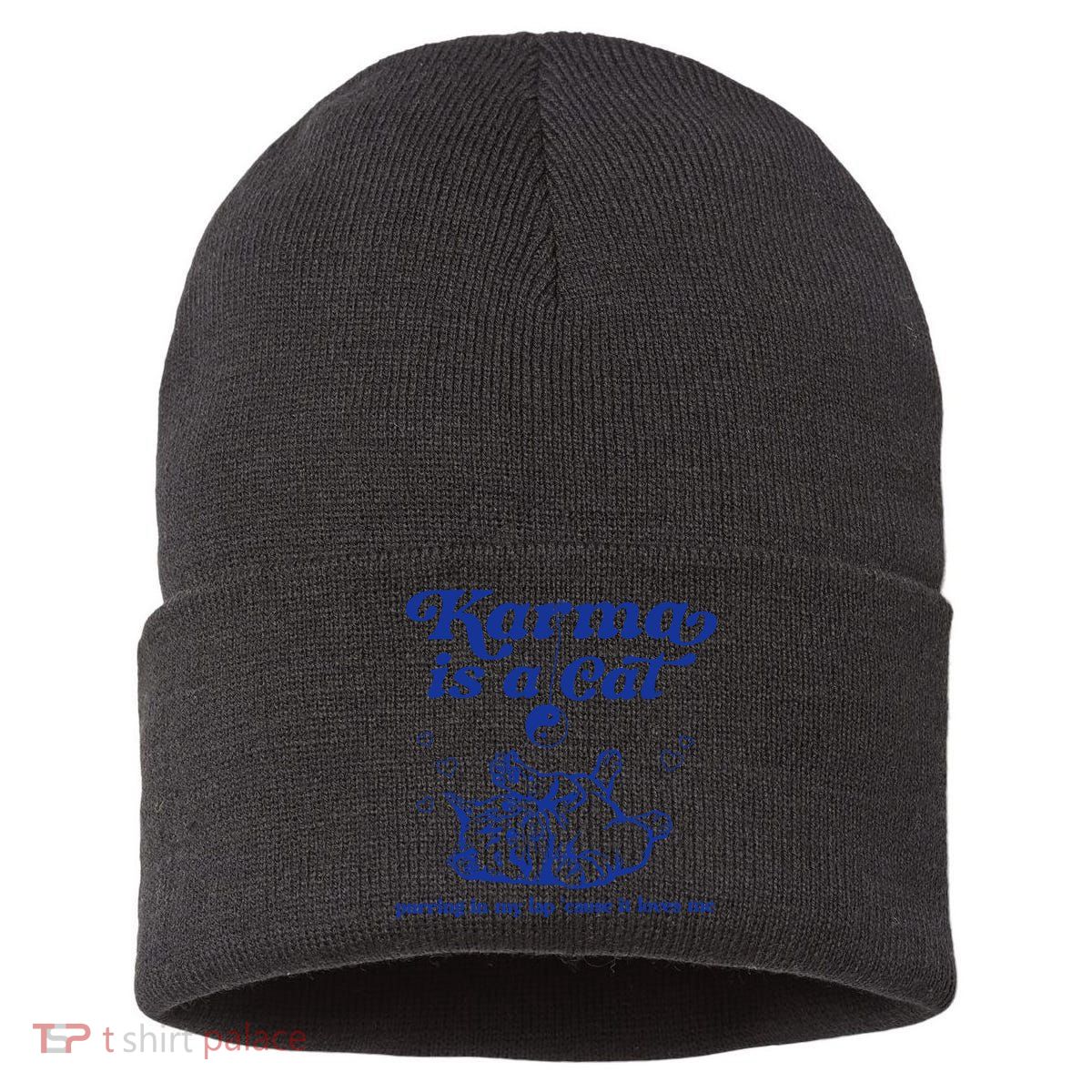 Karma Is A Cat Purring In My Lap Sustainable Knit Beanie