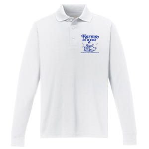 Karma Is A Cat Purring In My Lap Performance Long Sleeve Polo