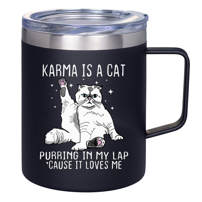Karma Is A Cat Purring In My Lap Cause It Loves Me Cat Lover Essential 12oz Stainless Steel Coffee Mug