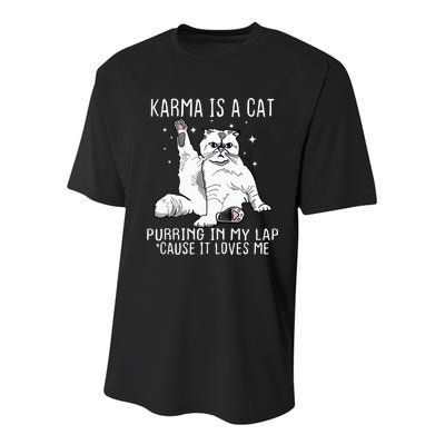 Karma Is A Cat Purring In My Lap Cause It Loves Me Cat Lover Essential Youth Performance Sprint T-Shirt