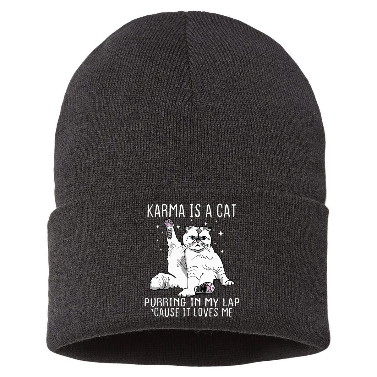 Karma Is A Cat Purring In My Lap Cause It Loves Me Cat Lover Essential Sustainable Knit Beanie