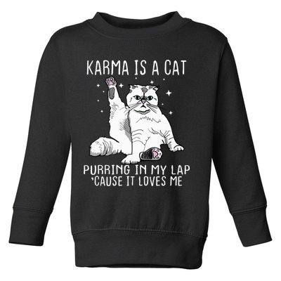 Karma Is A Cat Purring In My Lap Cause It Loves Me Cat Lover Essential Toddler Sweatshirt