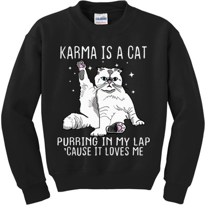 Karma Is A Cat Purring In My Lap Cause It Loves Me Cat Lover Essential Kids Sweatshirt