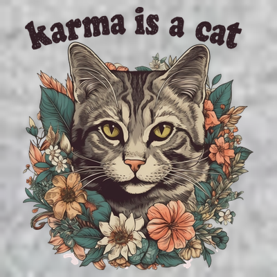 Karma Is A Cat Retro Floral T-Shirt