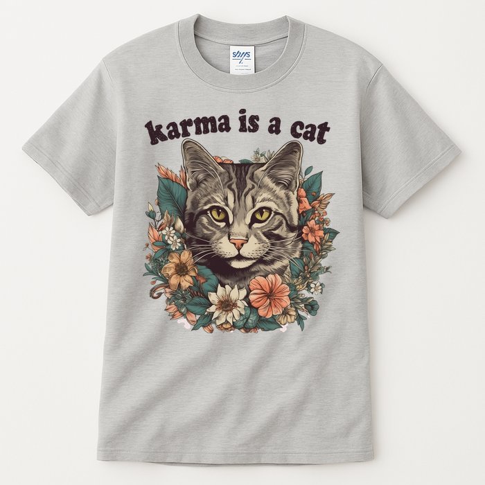 Karma Is A Cat Retro Floral Tall T-Shirt