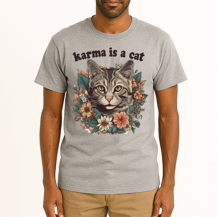 Karma Is A Cat Retro Floral Tall T-Shirt