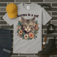 Karma Is A Cat Retro Floral Tall T-Shirt