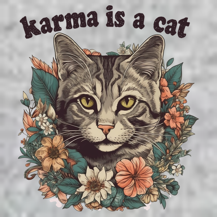 Karma Is A Cat Retro Floral Tall T-Shirt