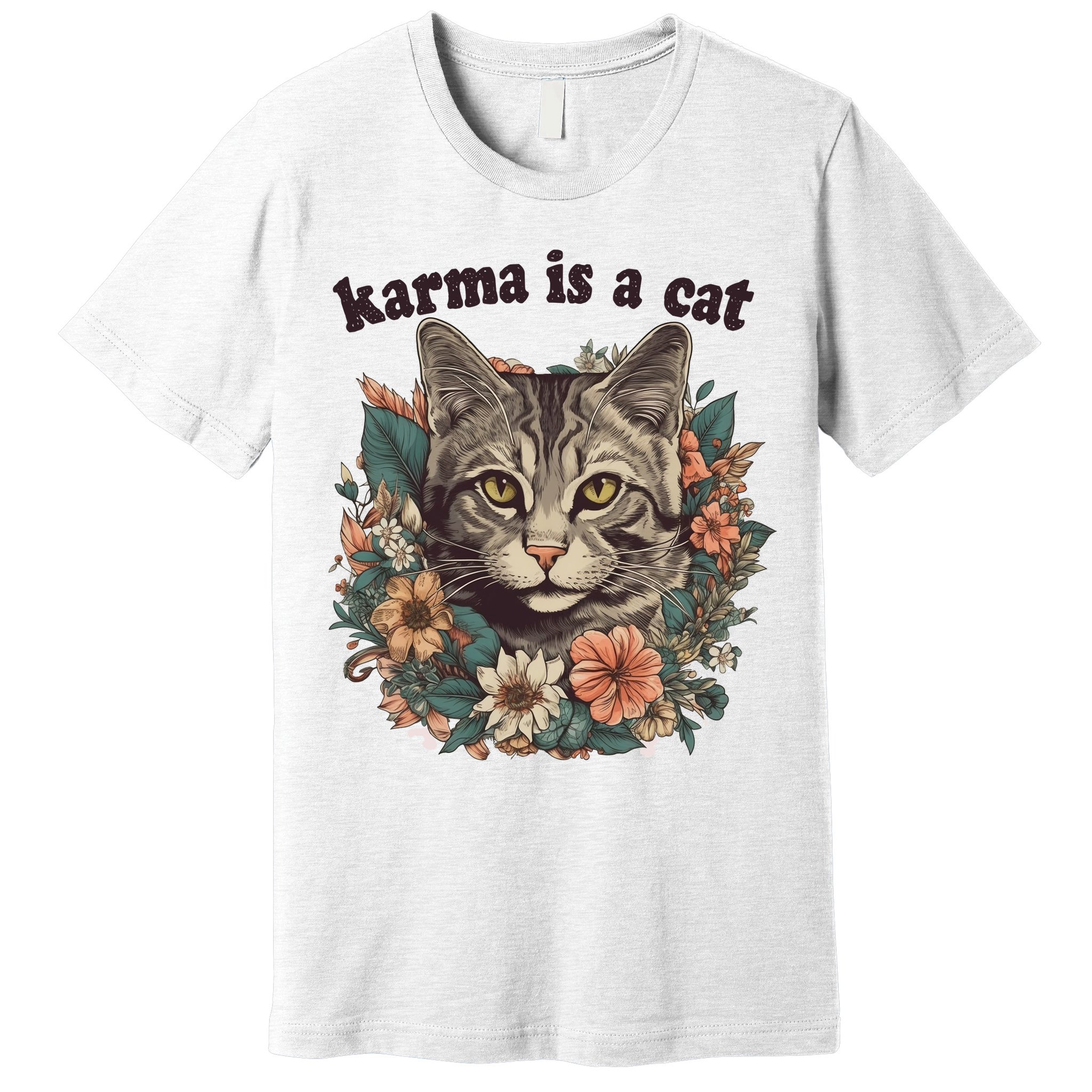 Karma Is A Cat Retro Floral Premium T-Shirt