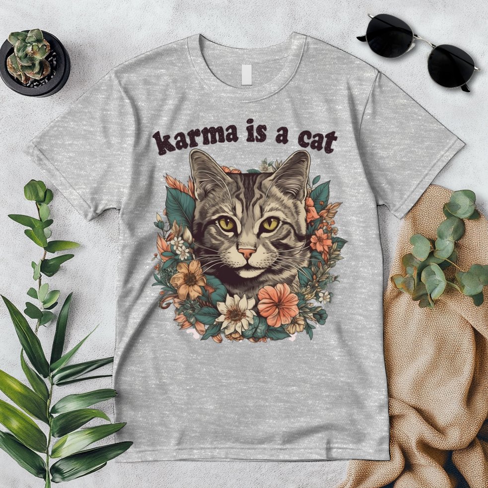 Karma Is A Cat Retro Floral Premium T-Shirt