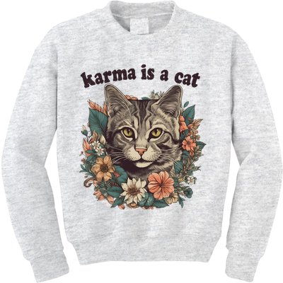 Karma Is A Cat Retro Floral Kids Sweatshirt