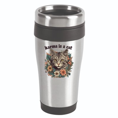 Karma Is A Cat Retro Floral 16oz Travel Tumbler