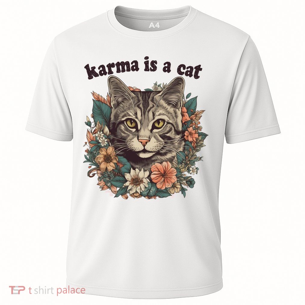 Karma Is A Cat Retro Floral Performance Shirt
