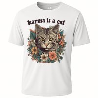 Karma Is A Cat Retro Floral Cooling Performance Crew T-Shirt