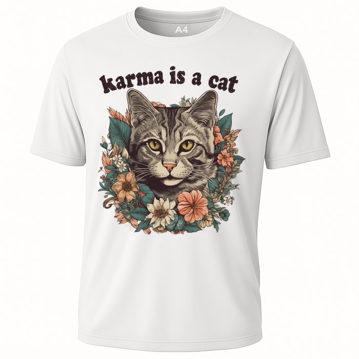 Karma Is A Cat Retro Floral Cooling Performance Crew T-Shirt
