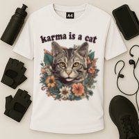 Karma Is A Cat Retro Floral Cooling Performance Crew T-Shirt