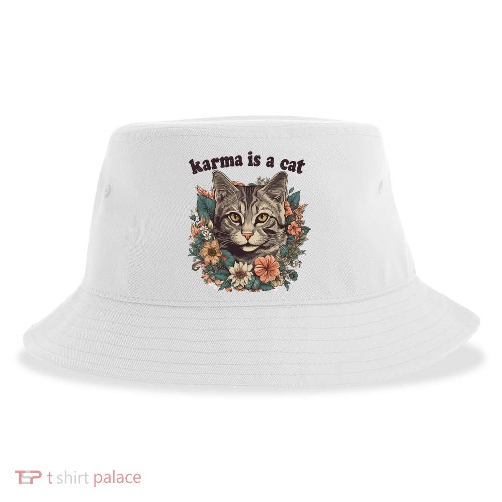 Karma Is A Cat Retro Floral Sustainable Bucket Hat