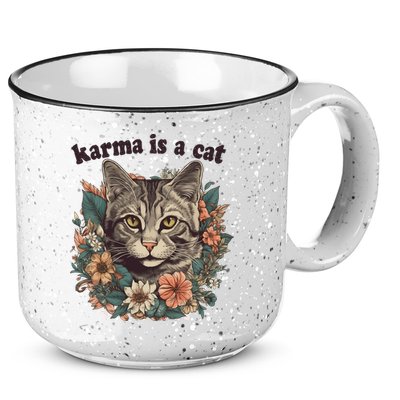 Karma Is A Cat Retro Floral 15oz Campfire Ceramic Mug