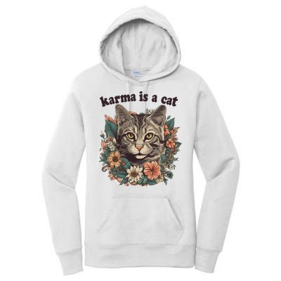 Karma Is A Cat Retro Floral Women's Pullover Hoodie