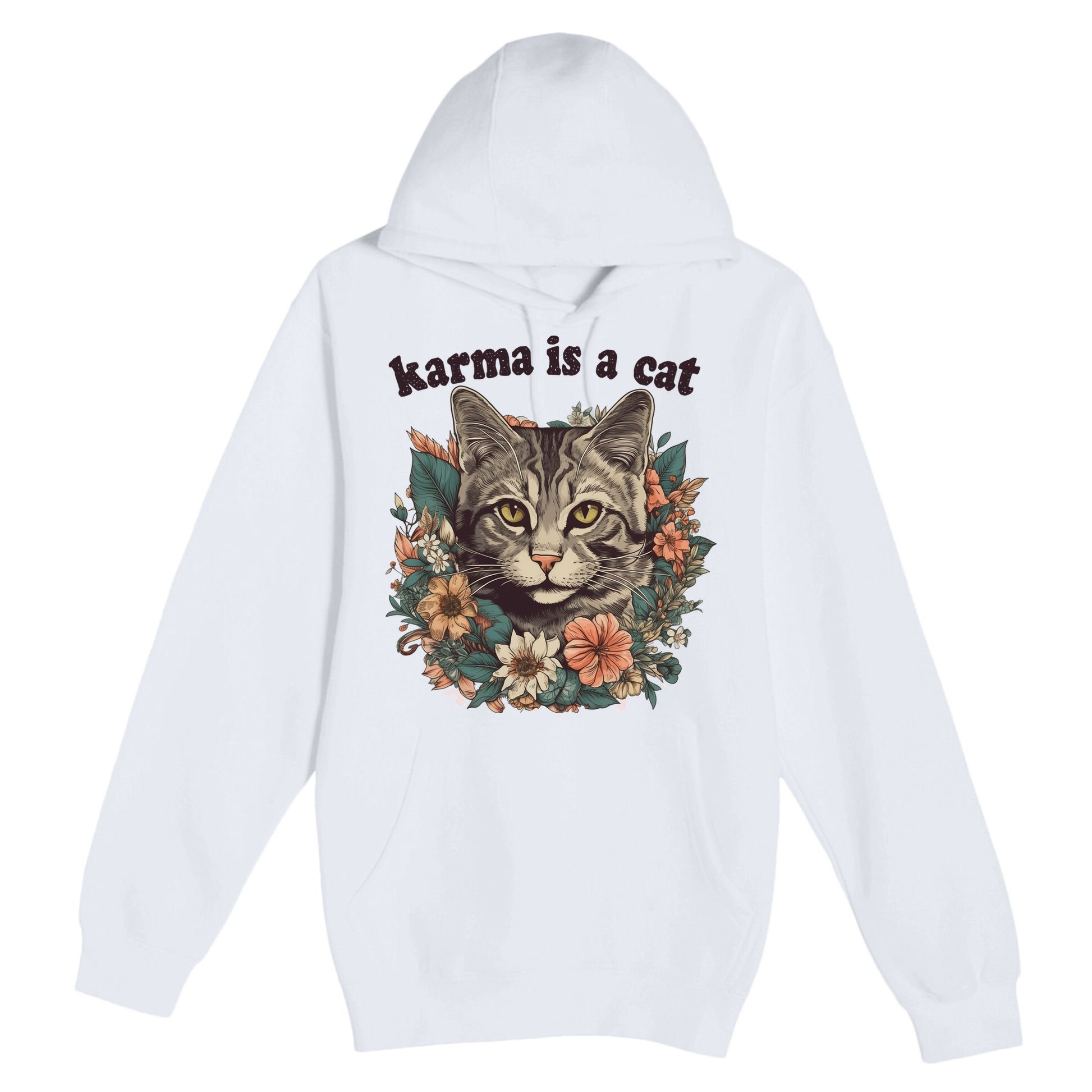 Karma Is A Cat Retro Floral Premium Pullover Hoodie