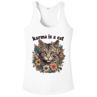 Karma Is A Cat Retro Floral Ladies PosiCharge Competitor Racerback Tank