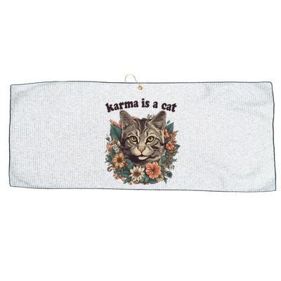Karma Is A Cat Retro Floral Large Microfiber Waffle Golf Towel