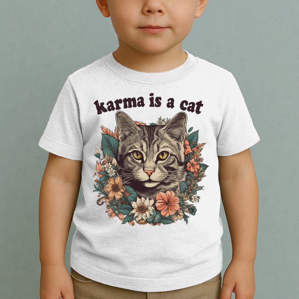 Karma Is A Cat Retro Floral Toddler T-Shirt