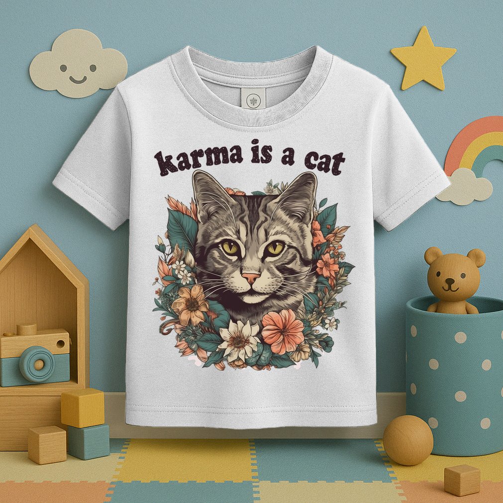 Karma Is A Cat Retro Floral Toddler T-Shirt
