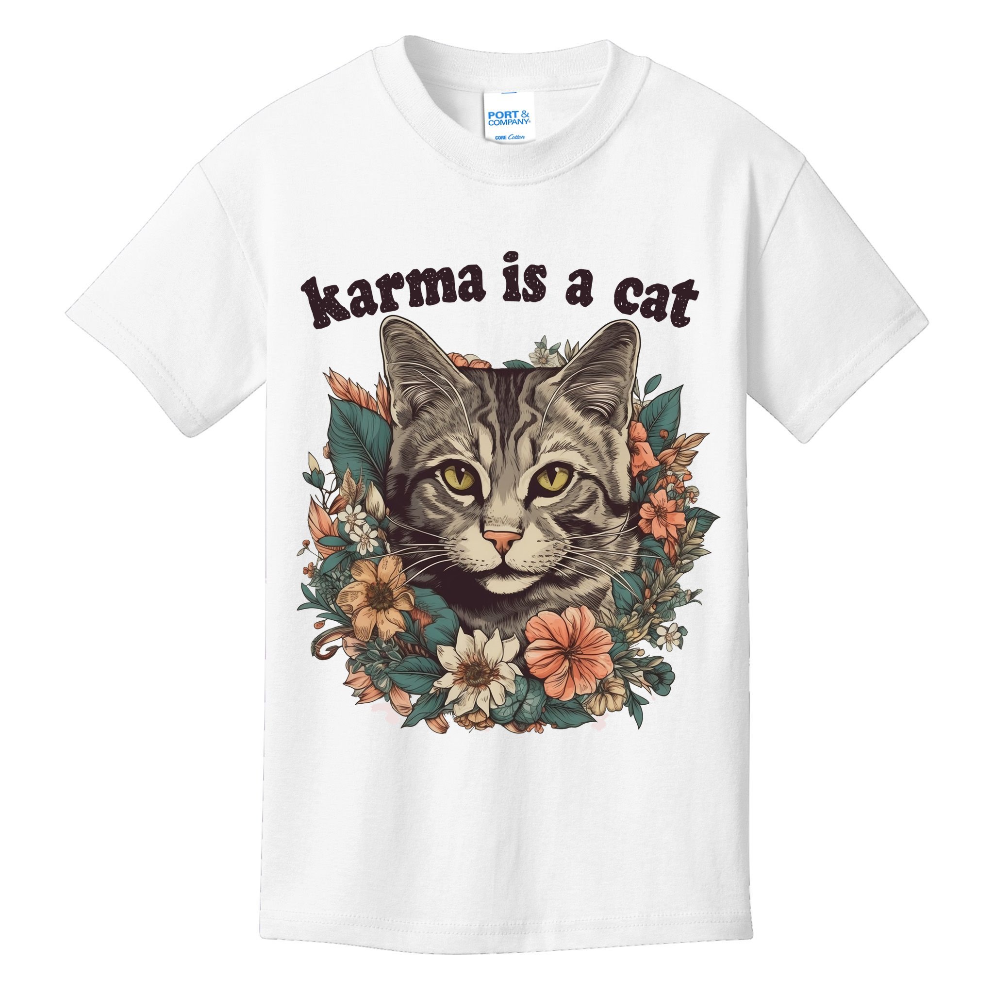 Karma Is A Cat Retro Floral Kids T-Shirt