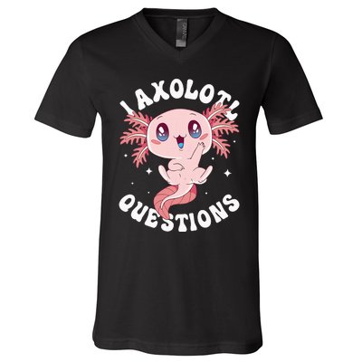 Kawaii I Axolotl Questions Funny Axolotl Lover Cute Axolotl V-Neck T-Shirt