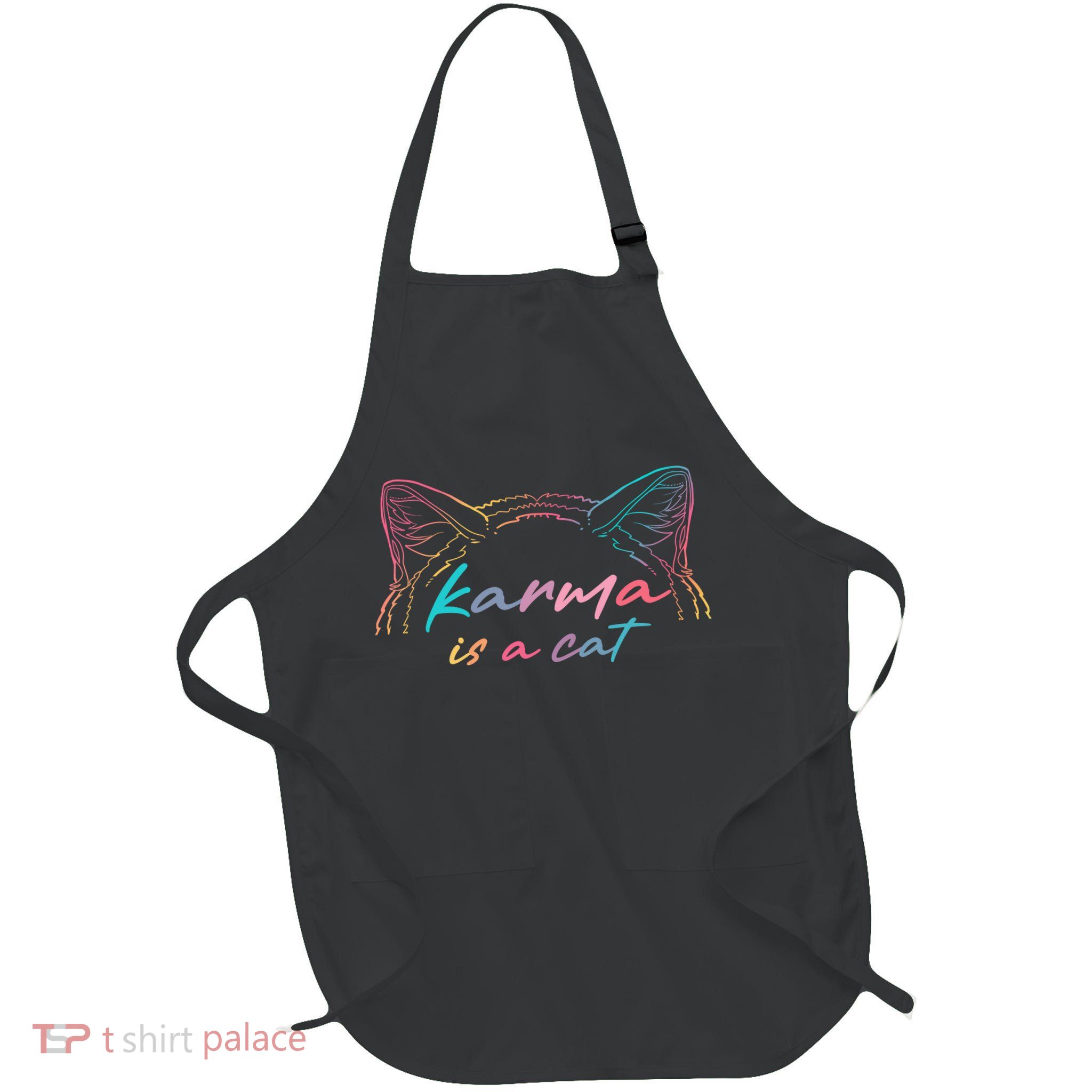 Karma Is A Cat Full-Length Apron With Pockets