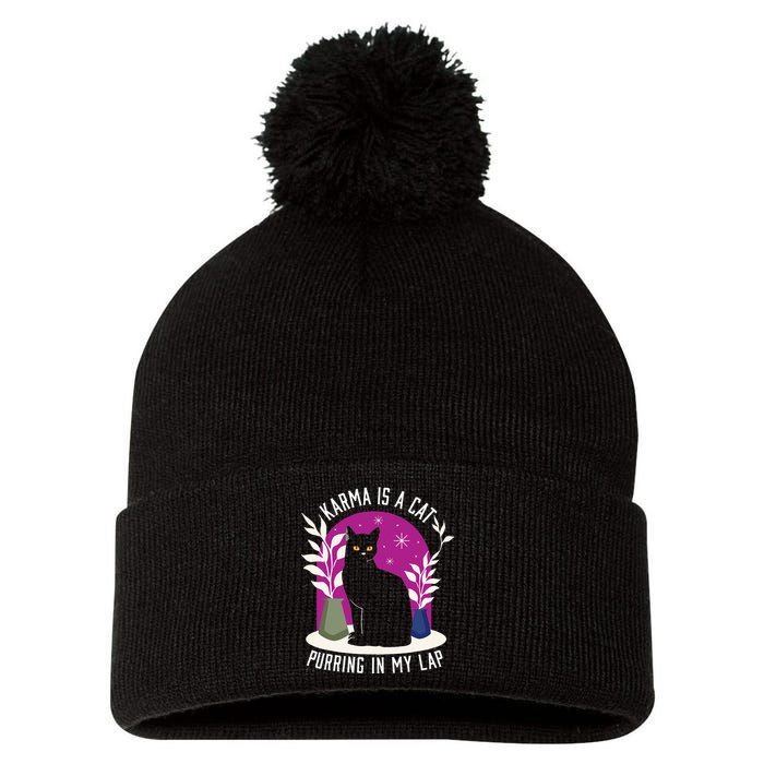 Karma Is A Cat Purring In My Lap Funny Cat Lovers Pom Pom 12in Knit Beanie