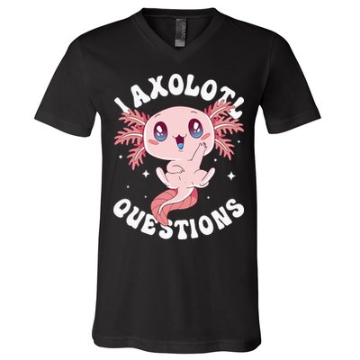 Kawaii I Axolotl Questions Funny Axolotl Lover Cute Axolotl V-Neck T-Shirt