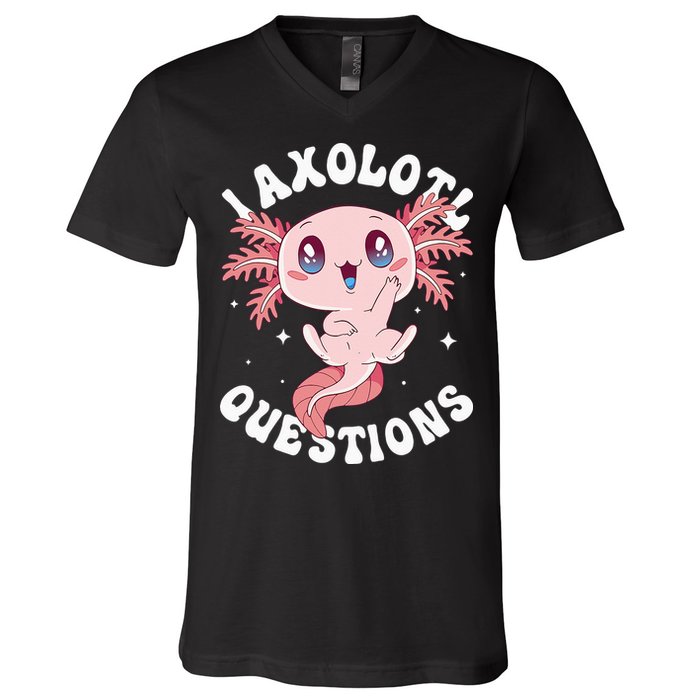 Kawaii I Axolotl Questions Funny Axolotl Lover Cute Axolotl V-Neck T-Shirt