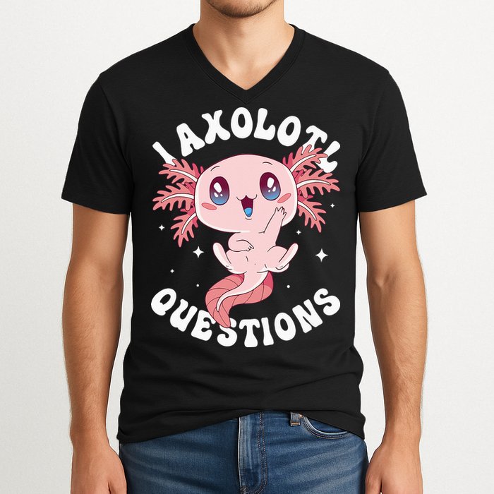 Kawaii I Axolotl Questions Funny Axolotl Lover Cute Axolotl V-Neck T-Shirt