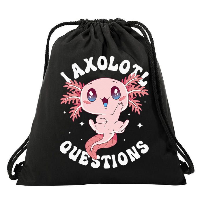 Kawaii I Axolotl Questions Funny Axolotl Lover Cute Axolotl Drawstring Bag