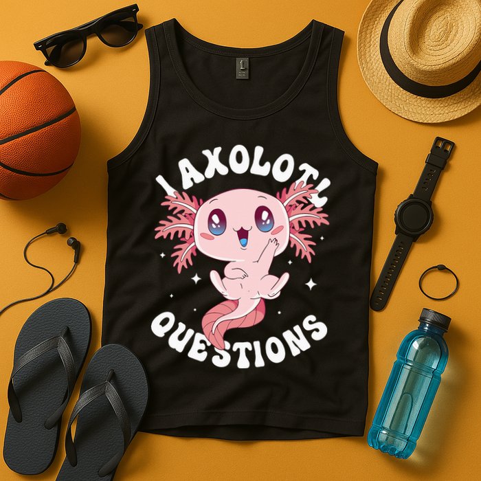 Kawaii I Axolotl Questions Funny Axolotl Lover Cute Axolotl Tank Top