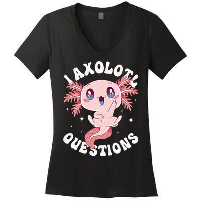Kawaii I Axolotl Questions Funny Axolotl Lover Cute Axolotl Women's V-Neck T-Shirt