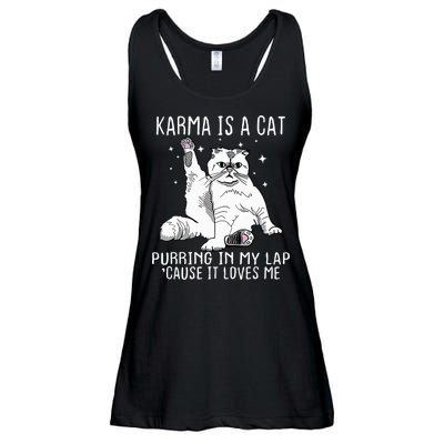Karma Is A Cat Purring In My Lap Cause Its Loves Me Ladies Essential Flowy Tank