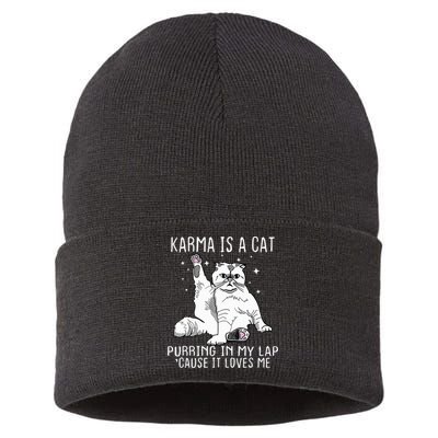 Karma Is A Cat Purring In My Lap Cause Its Loves Me Sustainable Knit Beanie