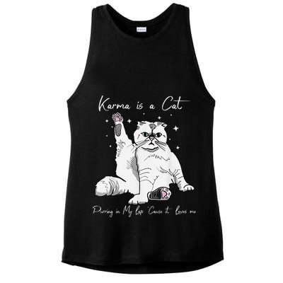 Karma Is A Cat Purring In My Lap Cause It Loves Me Cat Lover Ladies PosiCharge Tri-Blend Wicking Tank