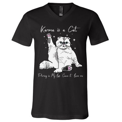 Karma Is A Cat Purring In My Lap Cause It Loves Me Cat Lover V-Neck T-Shirt