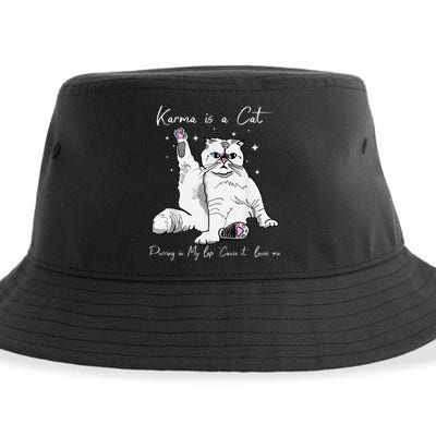Karma Is A Cat Purring In My Lap Cause It Loves Me Cat Lover Sustainable Bucket Hat