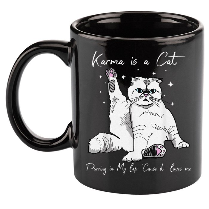Karma Is A Cat Purring In My Lap Cause It Loves Me Cat Lover 11oz C Handle Ceramic Mug